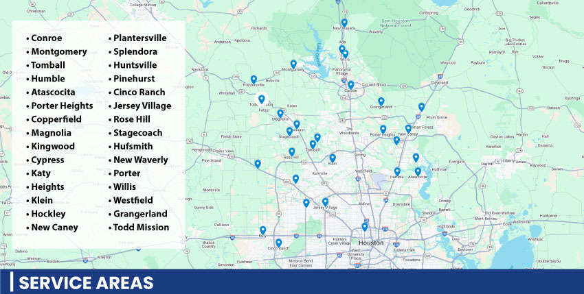 We proudly serve The Woodlands, TX and its surrounding areas with our expert plumbing and water heater services